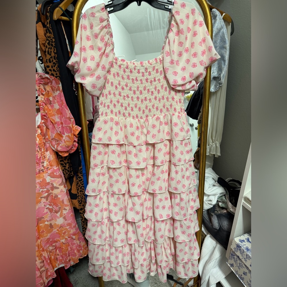 Crystal Doll Pink Floral Ruffled Dress